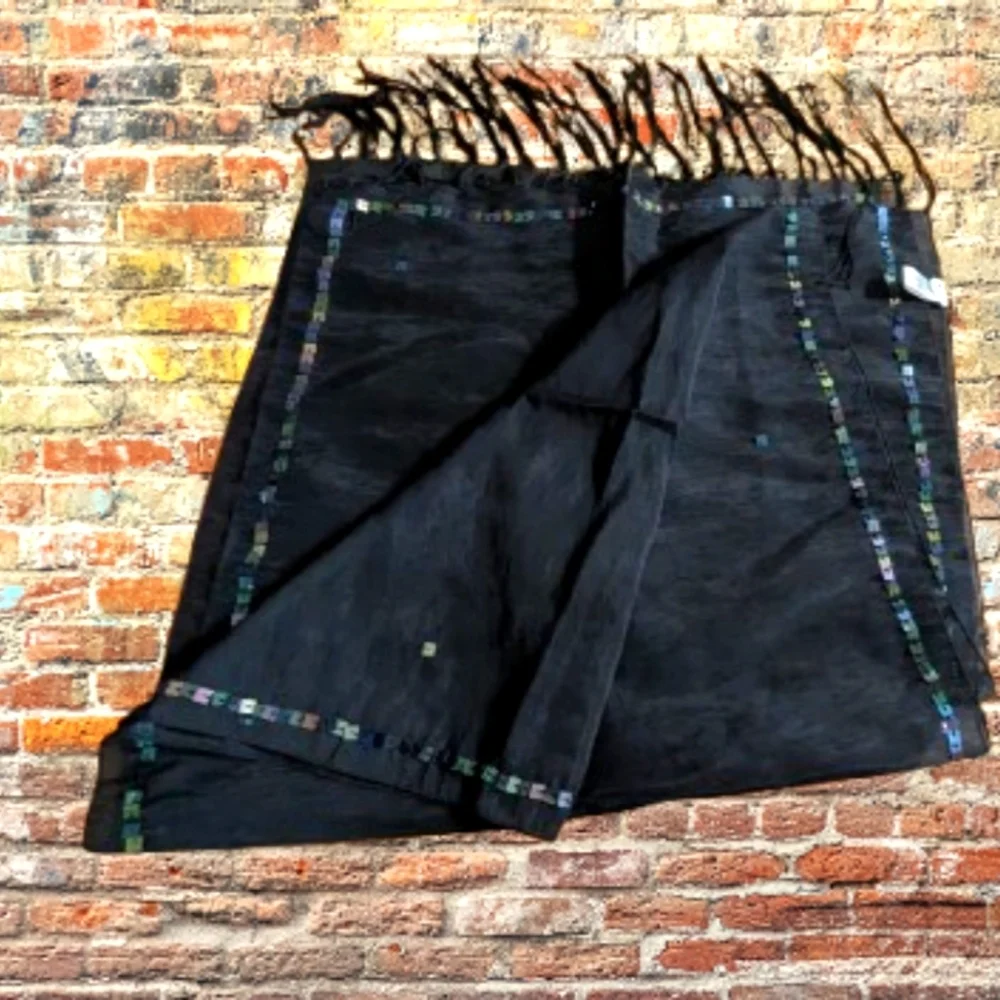 Long Bohemian Chic Black Scarf Fringe 66 x 20